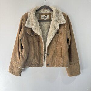 Vintage Y2K 90s Coat Jacket XL Corduroy Sherpa Trucker Farm Chore Tan Pockets